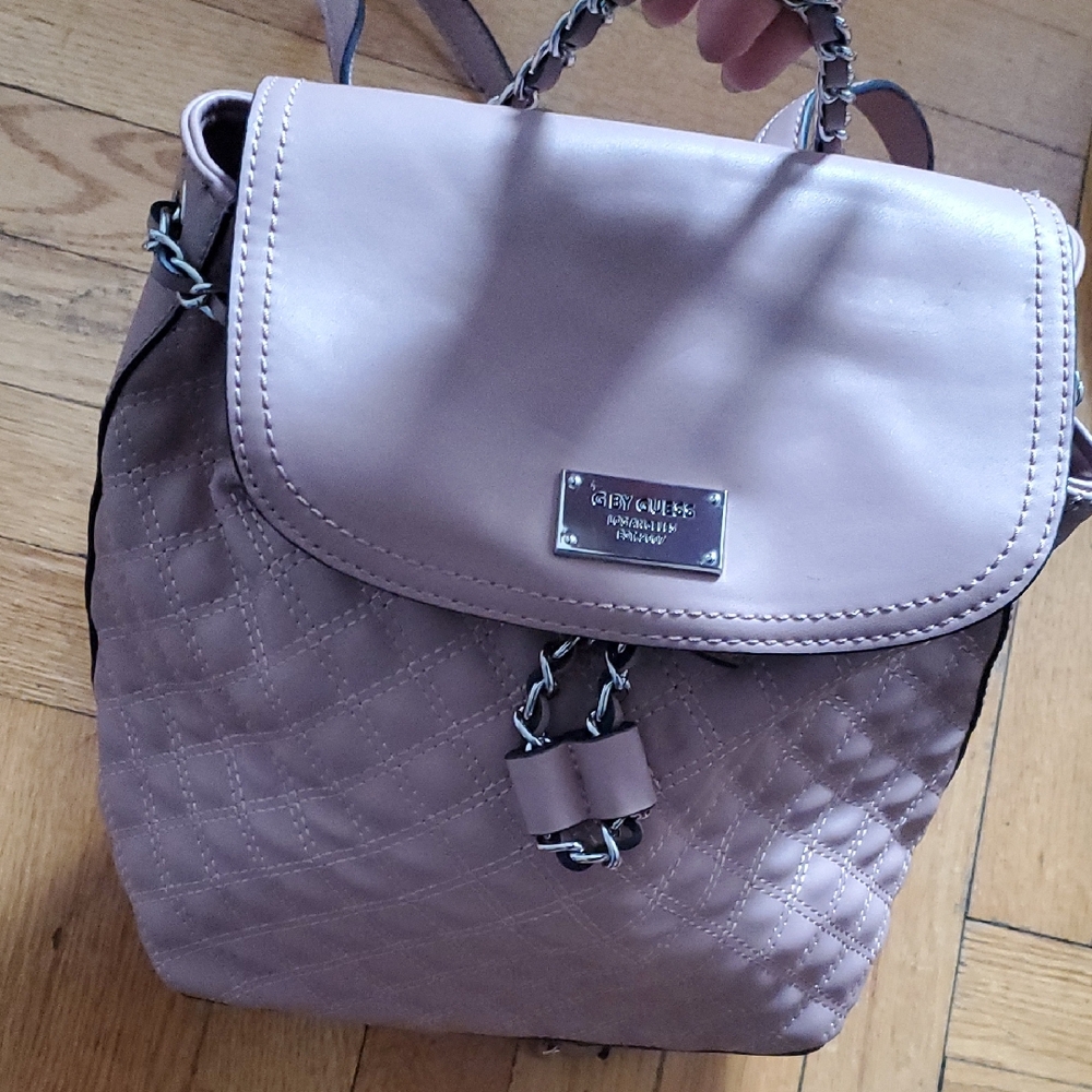 G by Guess Quilted Backpack in Pink and Taupe